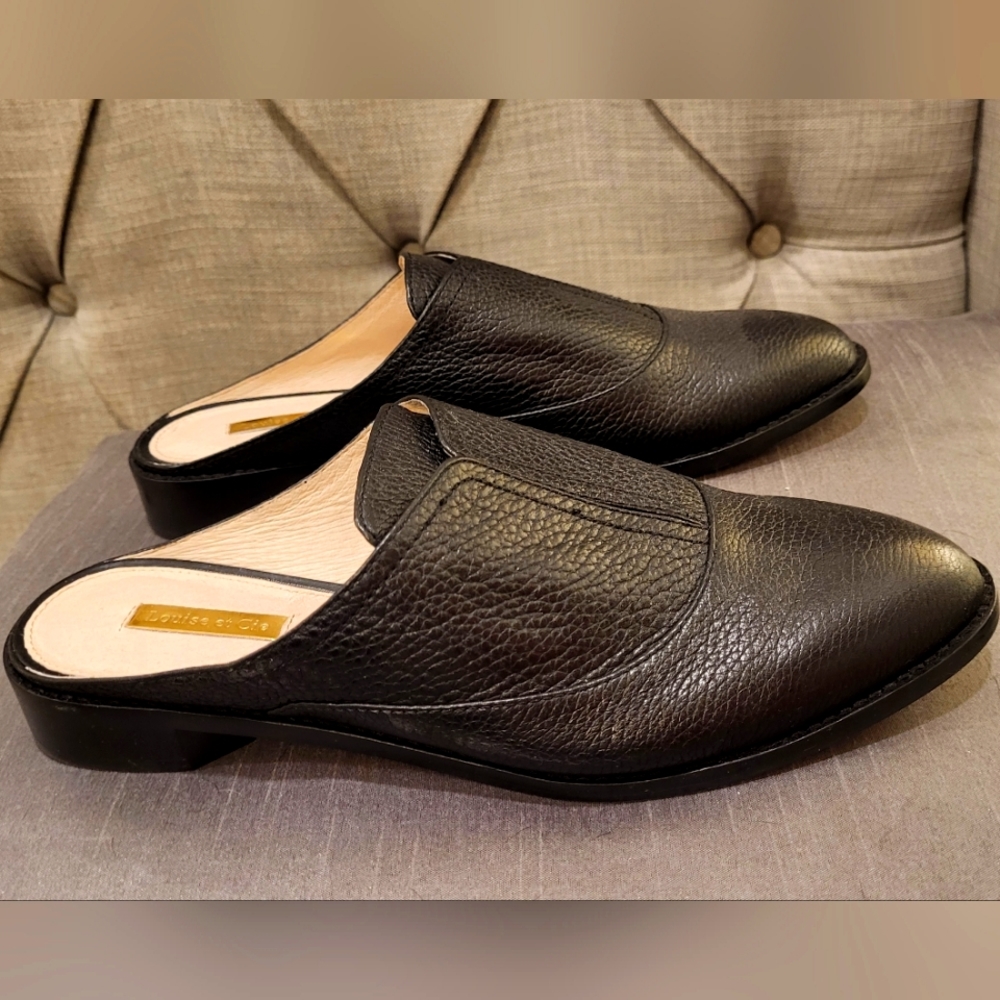 Black Leather Mules Slides 9.5